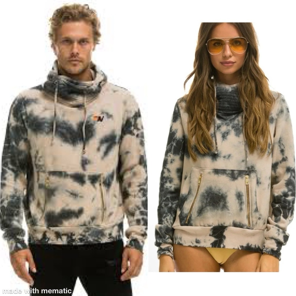 Aviator Nation Ninja Tie-Dyed Sand Blue Hoodie‎ Unisex Large